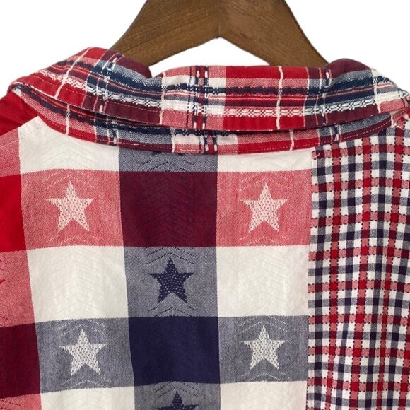 Romans Vintage American Flag Patriotic Quilt Patchwork Shacket Size Large - Picture 4 of 13